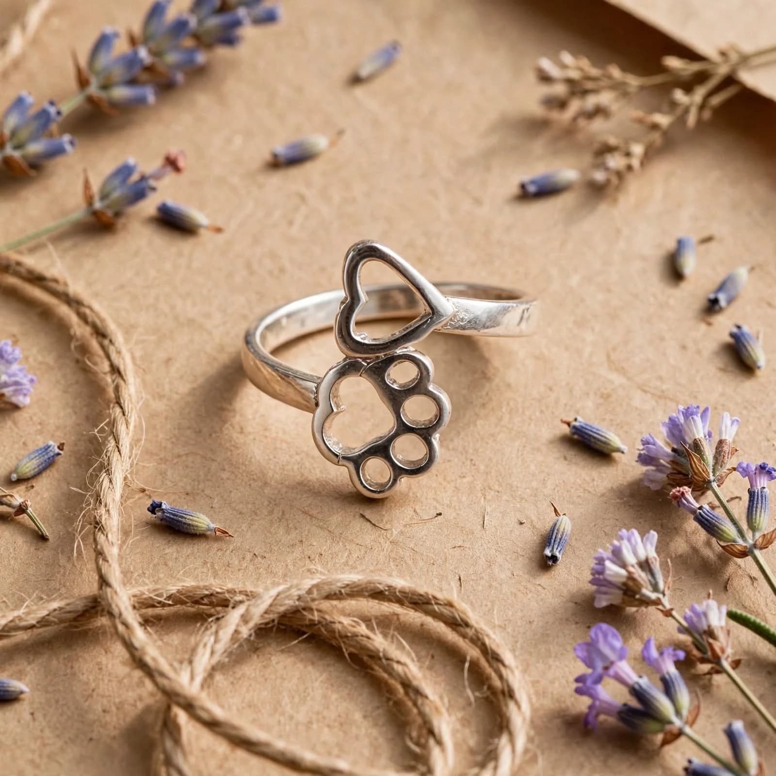 Anillo Corazón y Huellita de Plata 925 – Siempre